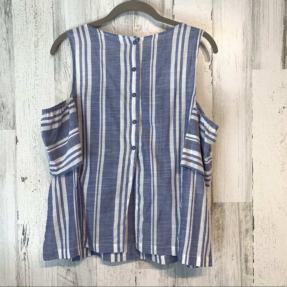 Lush Blue/Wht Cold Shoulder Striped Top Size Lrg - Picture 2 of 8